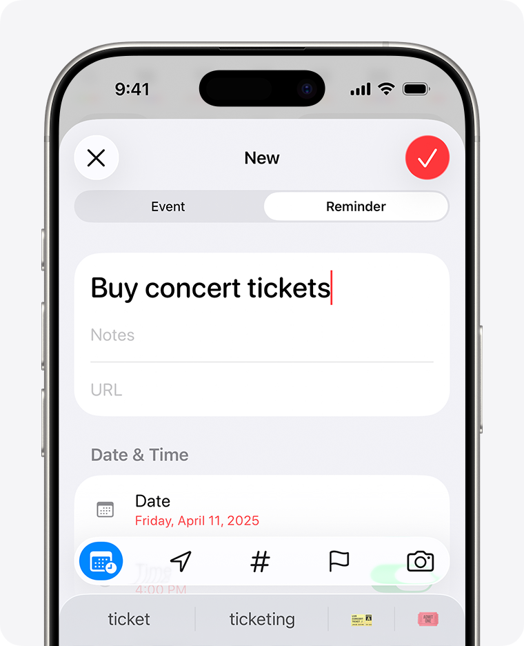 Adding a reminder event to Calendar on iPhone