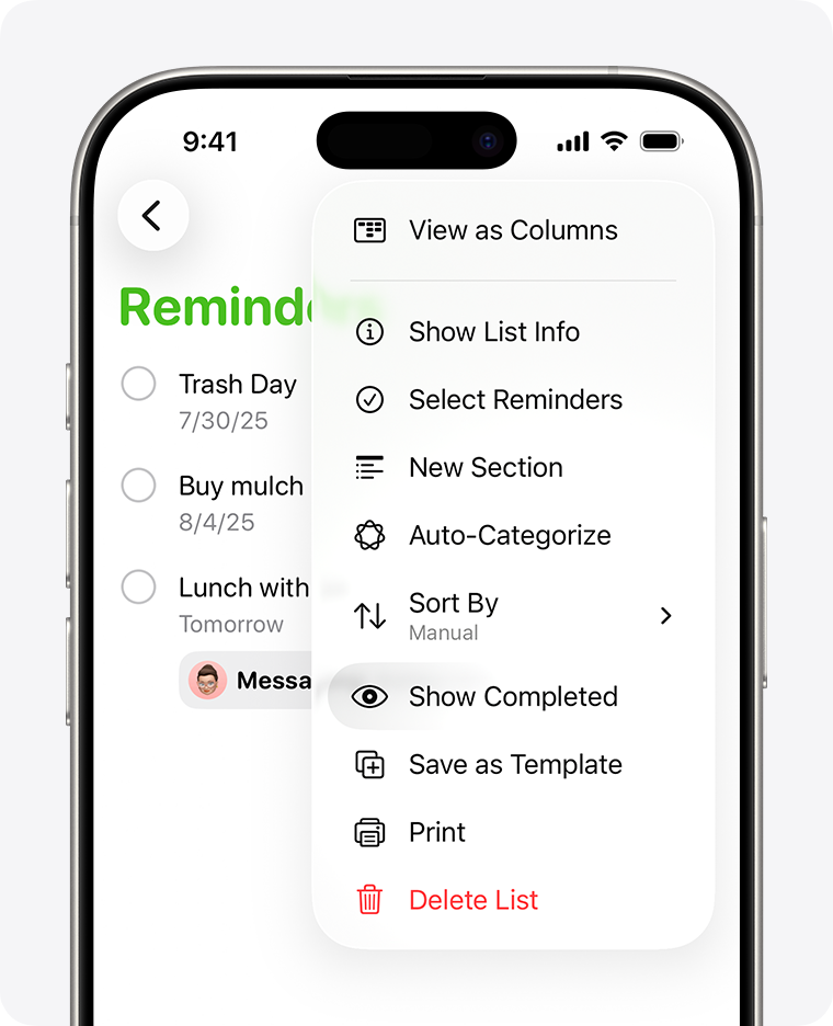 Viewing completed reminders alongside upcoming tasks in Hexagon
